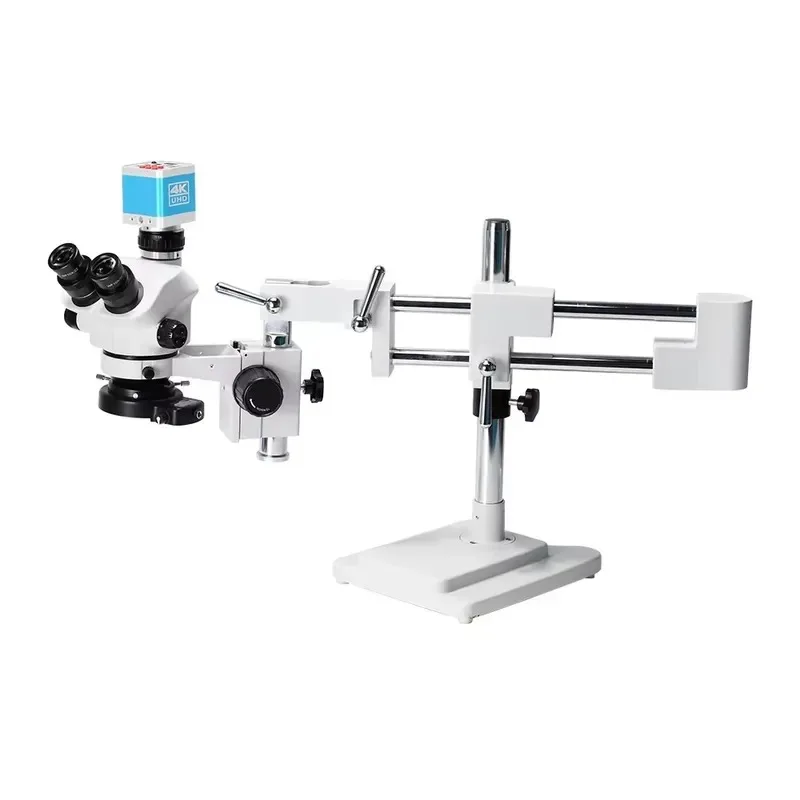 4K 3.5-100X Simul-Focal Double Boom Stand Trinocular Stereo Zoom Microscope LED Illumination IP55 Rated Mobile Repair