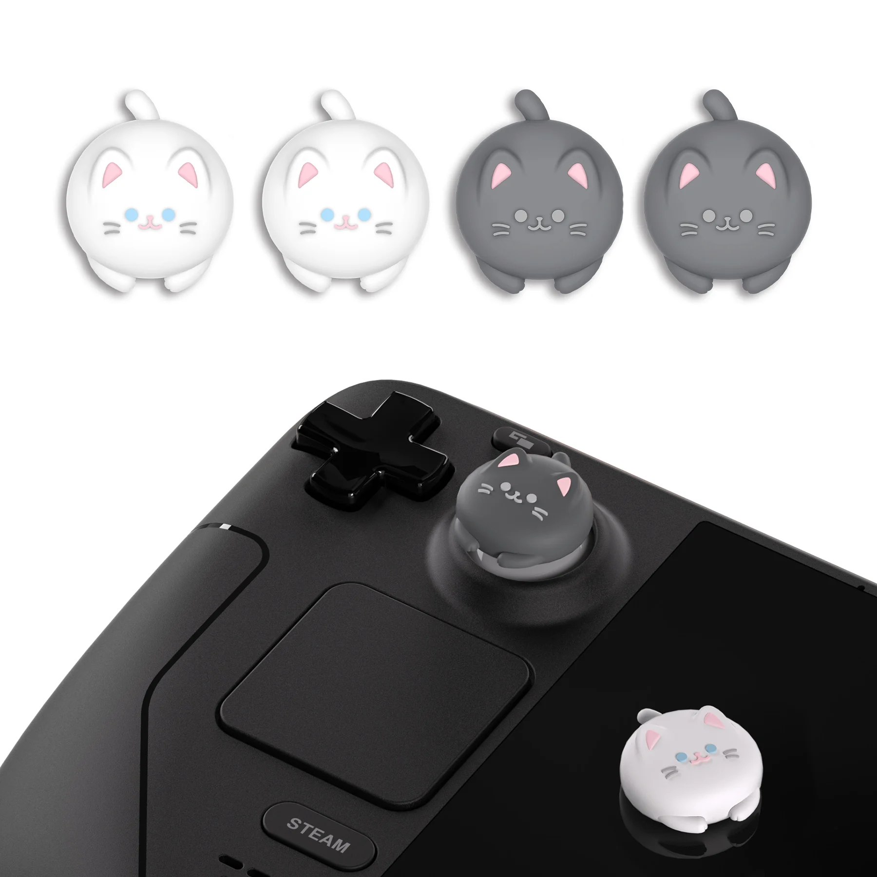 

PlayVital Thumb Grip Caps Thumbsticks Grips for Steam Deck LCD and OLED, Joystick Caps for PS Portal Remote Player- Cutie Kitty