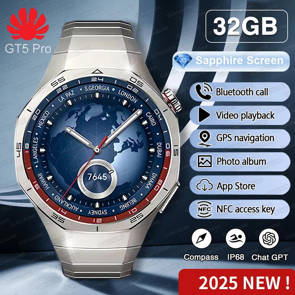 

Новые обновленные часы GT5 Pro, 32 ГБ памяти, видео SmartWatch, Google Navigation, GPS, NFC-вызов, водонепроницаемые умные часы GT6 из титанового сплава