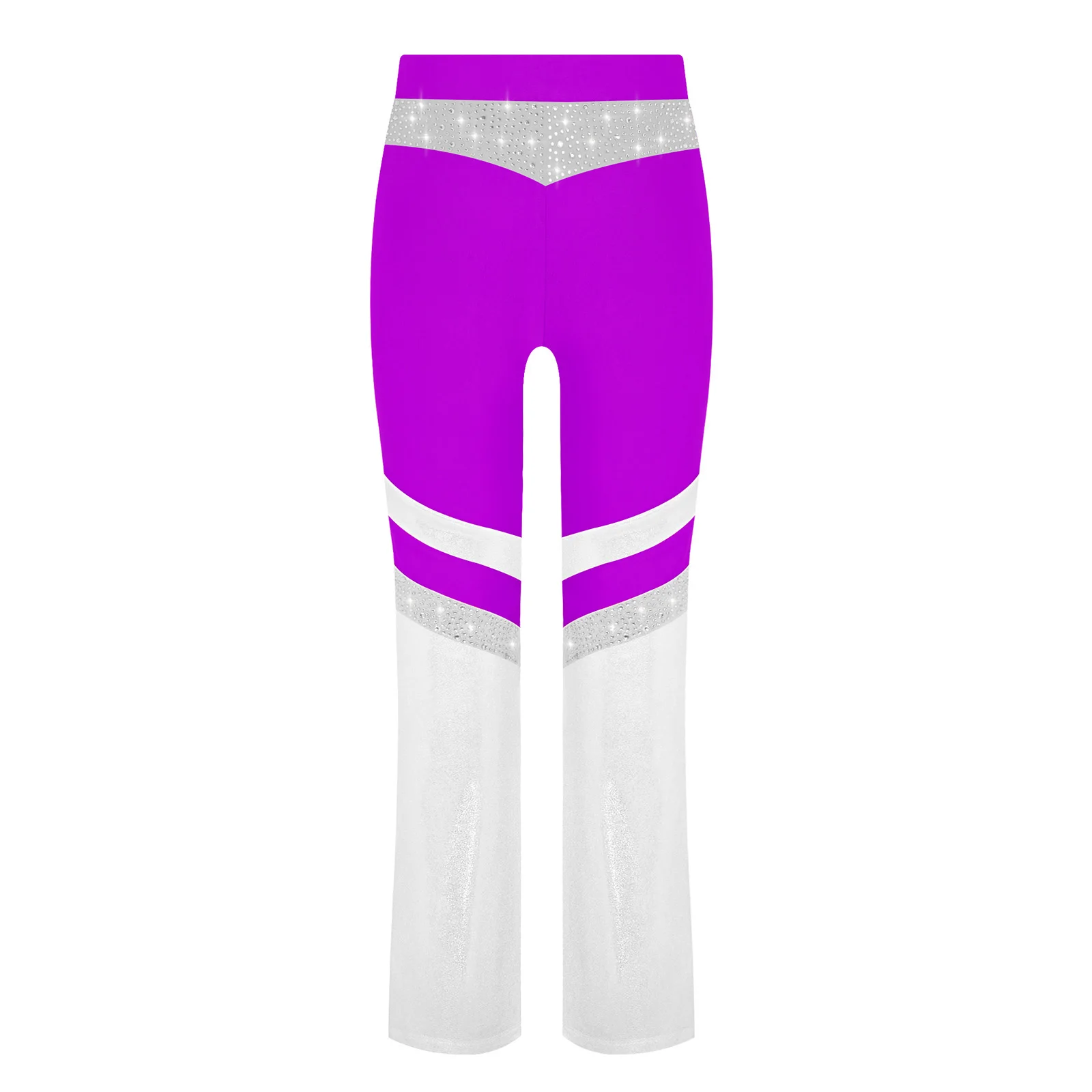 Ginnastica per ragazze Acrobazie Costume da ballo Jazz Danza moderna Pantaloni svasati Cintura elastica Pantaloni a zampa d'elefante color block