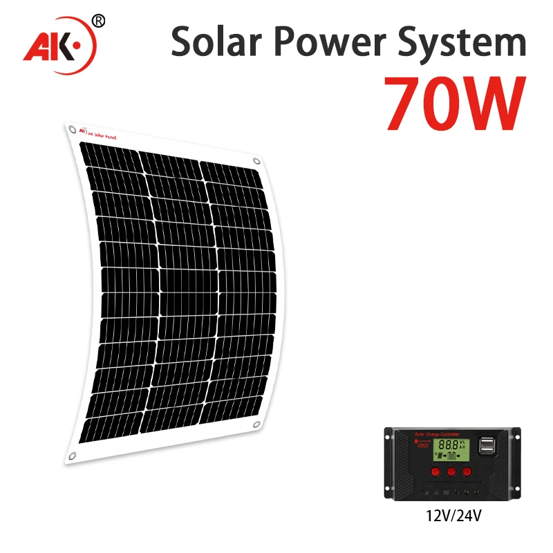 AK 70W flexible solar panel 21v 18v high efficiency battery charger module is suitable for camping car boat RV solar panel