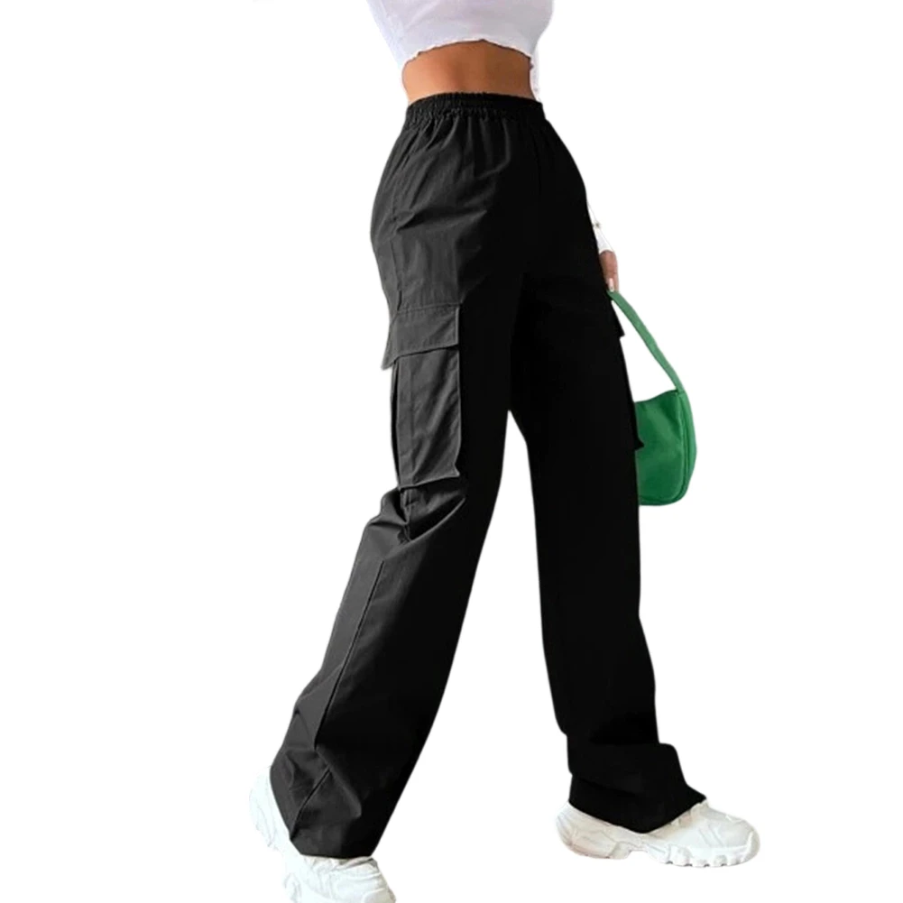 Women Retro Solid High Waist Cargo Pants Straight Leg Trousers Casual Sweatpants Full Length Four Seasons Polyester Spandex Mix