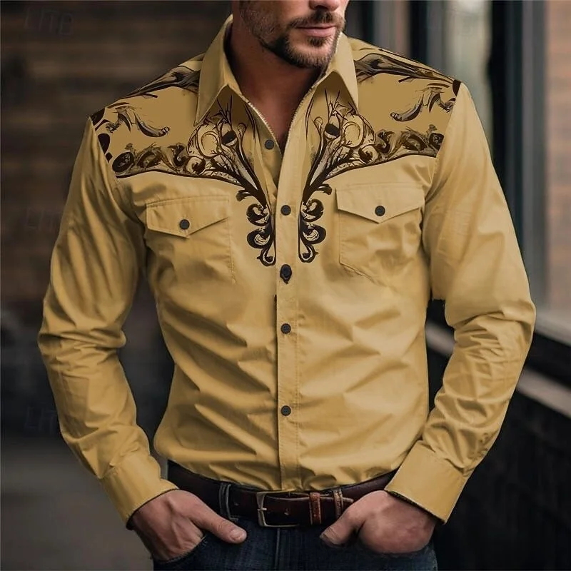

New Mens Fashion Printed Long Swedish Shirt Standard Fit PU Leather Fake Two-Piece Design Machine Washable Light Weight Summer