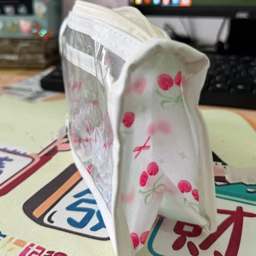 Cartoon Cute Cherry Pencil Case Transparent Large Capacity Stationery Bag Triangle Pencil Bag School Supplies