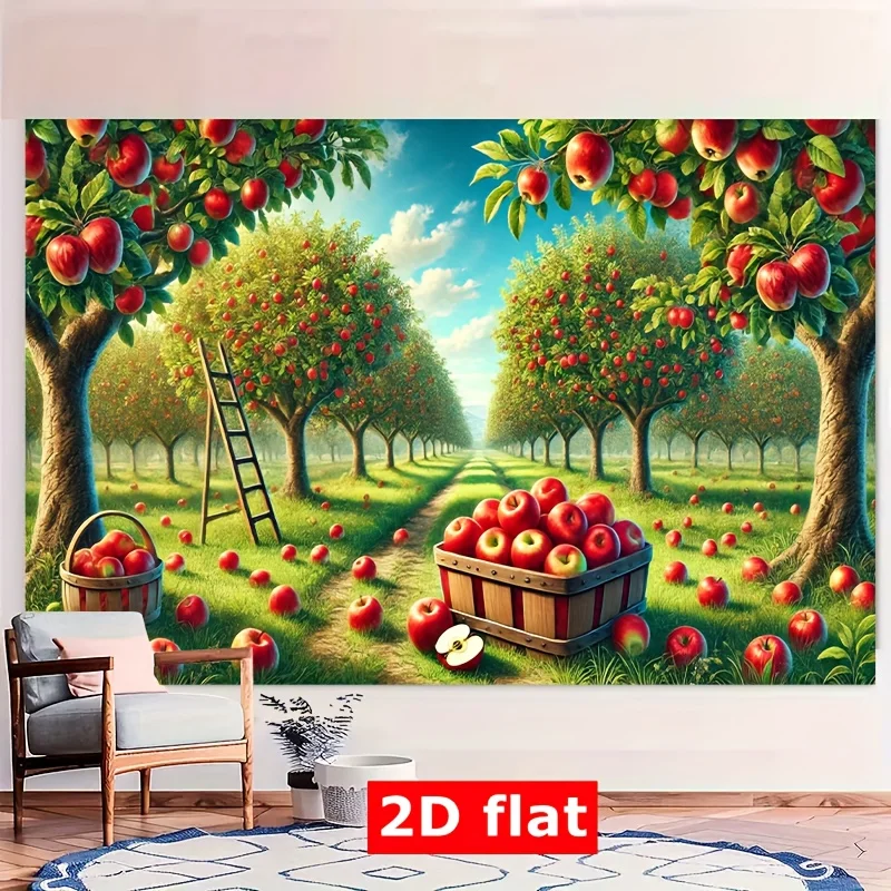 Vintage Apple Orchard Tapestry Wall Hanging Canvas Rustic Farmhouse Autumn Harvest Decor Large Art Print for Nursery Living Room