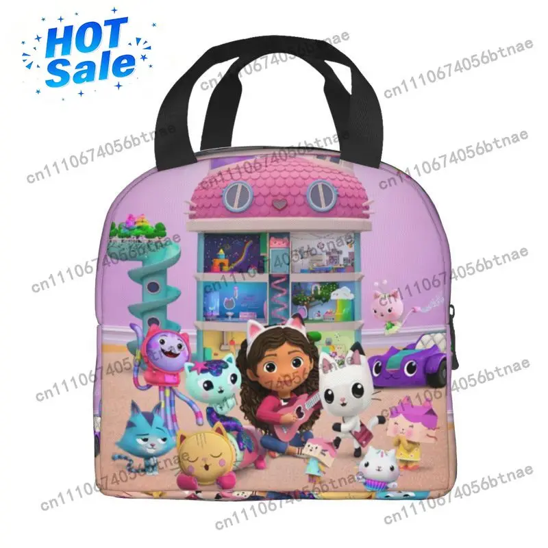 Gabbys Dollhouse Cartoon Thermal Insulated Lunch Bags Mercat Cats Animals Portable Lunch for School Children Storage Food Box