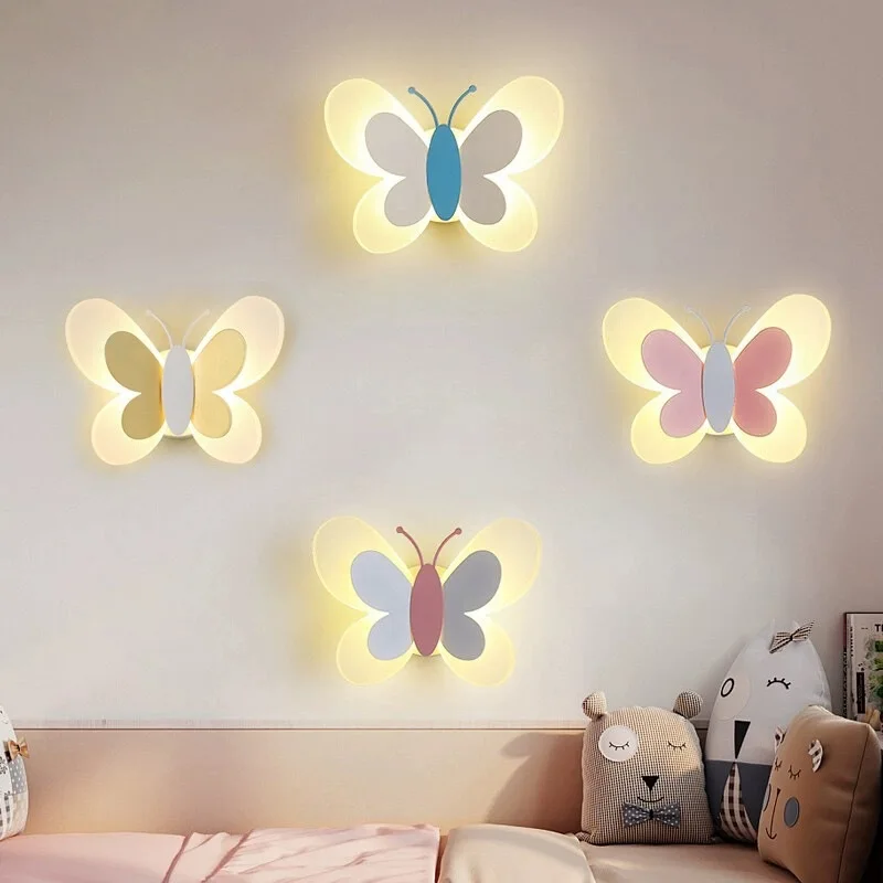 Cute Cartoon Butterfly LED Wall Lamp For Bedroom Nursery School Decor Lighting   Bedside Lighting Creative Butterfly Wall Light