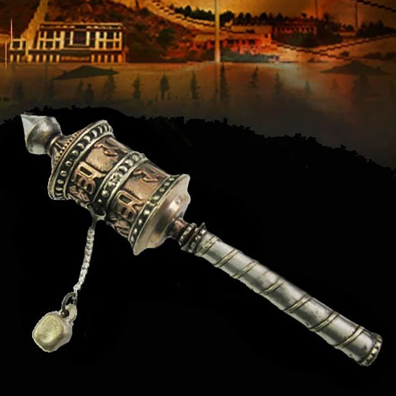Handmade Tibetan-style hand-cranked gold wheel, portable, compact, exquisite, made of pure copper
