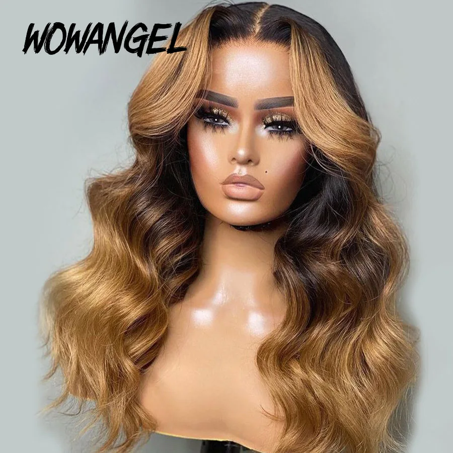 WOWANGEL 1b/27 تسليط الضوء على شعر مستعار 13X4 HD الدانتيل شعر مستعار أمامي 250% الجسم موجة شعر مستعار ملون تذوب الجلد غير مرئية HD الدانتيل الجبهة باروكة من شعر طبيعي
