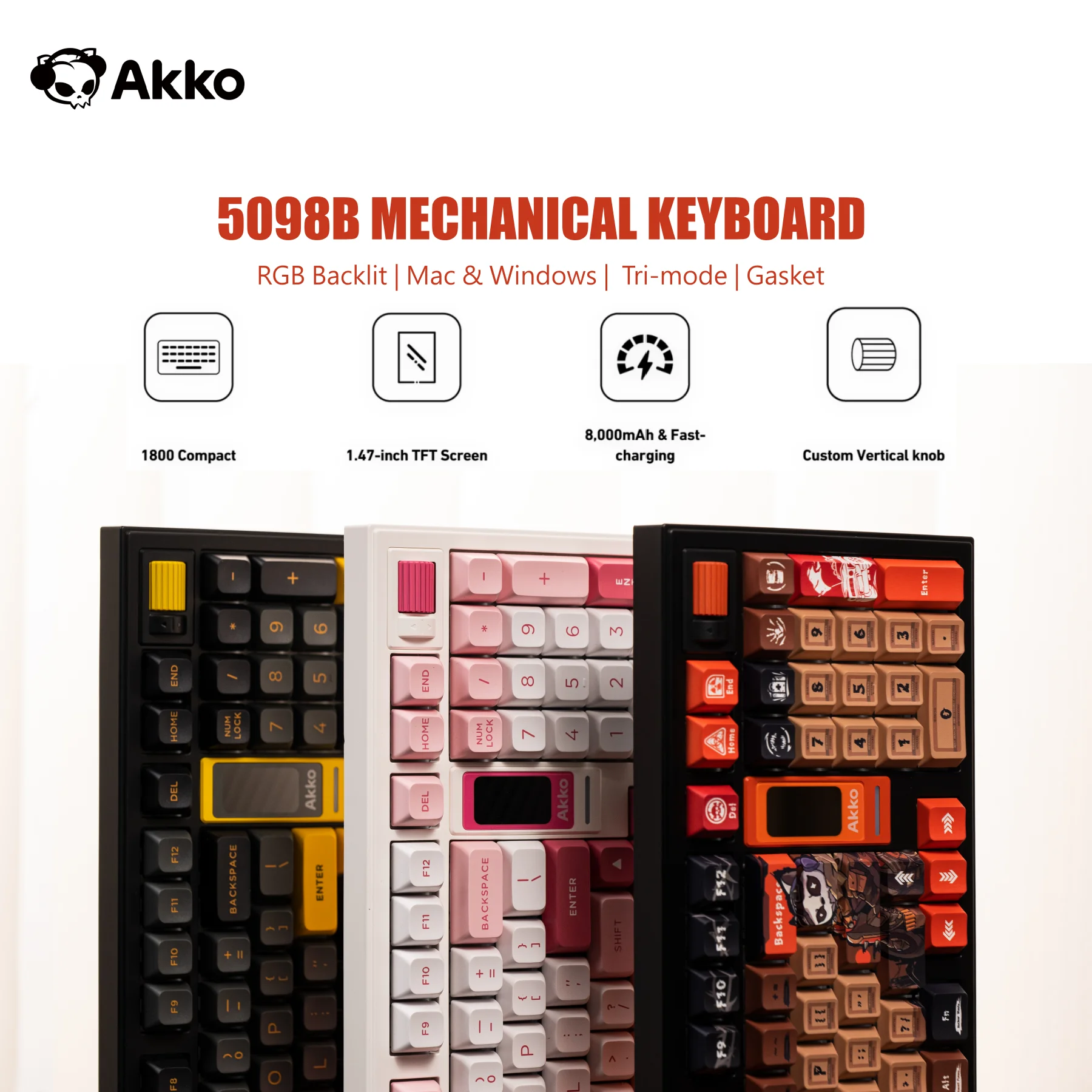 

Akko 5098B Mechanical Keyboard With TFT Screen Vertical Knob 96-Key Hot Swap RGB Tri-mode Wireless Custom Gaming Keyboard Gasket
