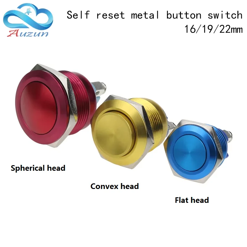 16/19/22mm High / Flat  /Round Head Metal Self-reset Button Switch Screw Pin Alumina Red Green Yellow Blue Black