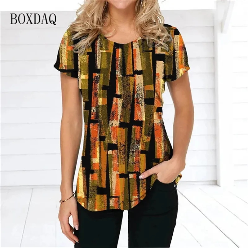 Tie-dye Striped Women T-Shirts Short Sleeve O-Neck Streetwear Ladies T Shirt  6XL Plus Size Female Clothing Casual Tops Tee