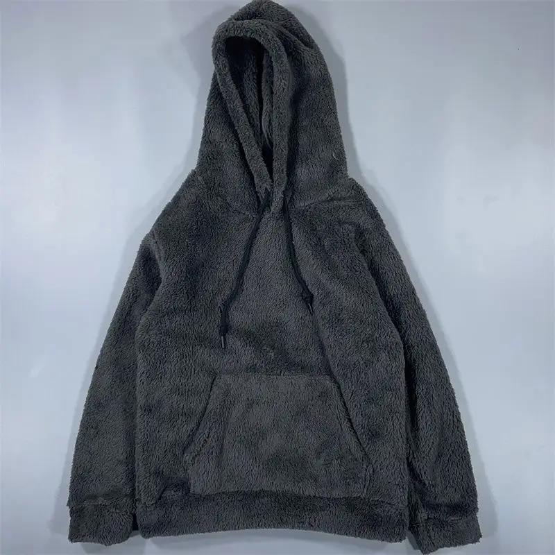 Nuovo morbido caldo Pullover giovanile lungo lana flanella cappotto invernale tinta unita felpe con cappuccio in peluche donna felpa in pile corallo amanti giacca