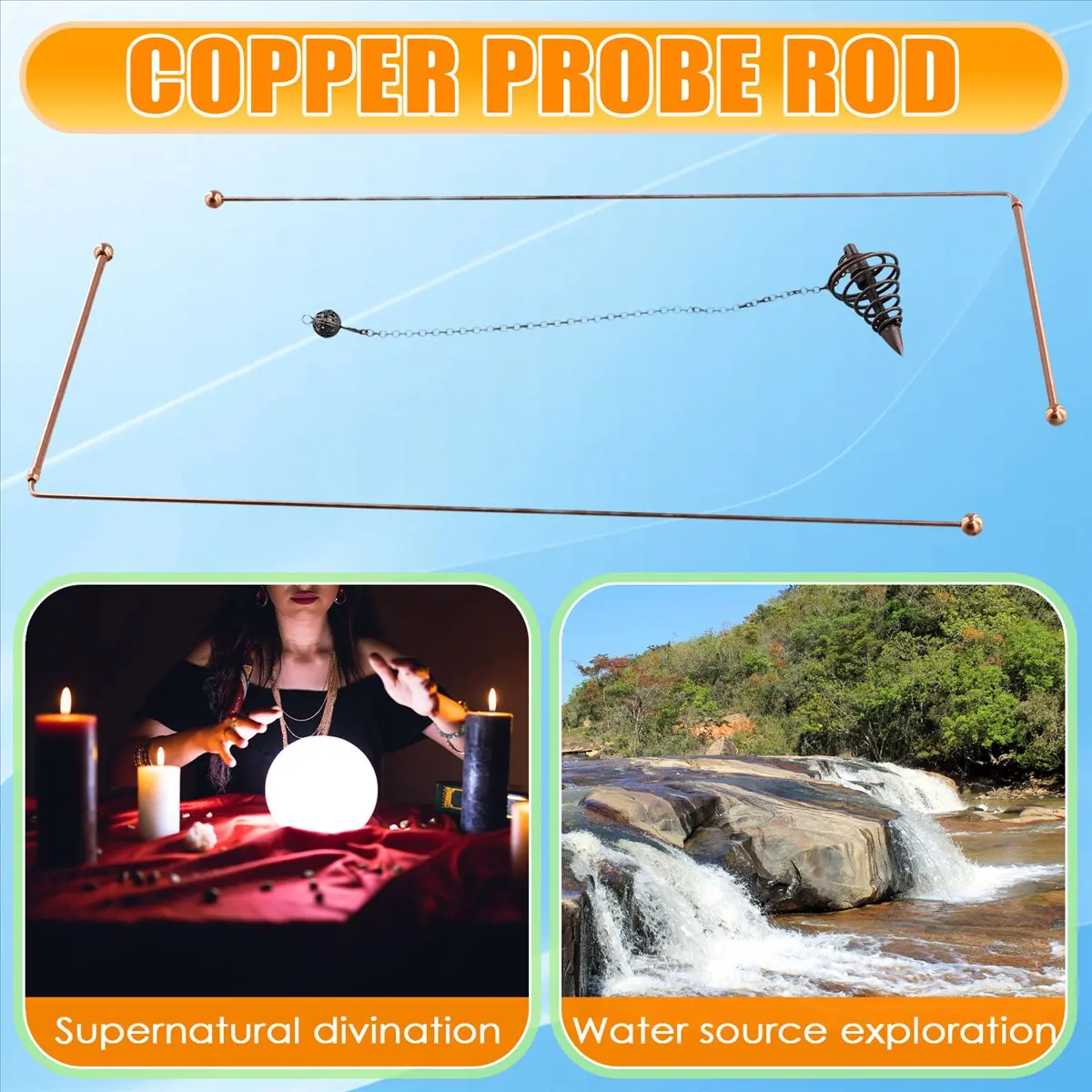 AS430 HAPPY^Copper Dowsing Rods - 99.9% Pure Copper 2PCS Divining Rods Water Witching Detector with Pendulum Pendant