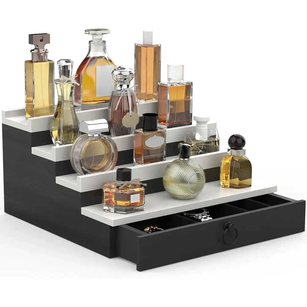 

Органайзер для мужчин, 4-уровневый черный деревянный органайзер для духов с войлочным ложементом, выдвижным ящиком и скрытым отделением, подставка для демонстрации духов