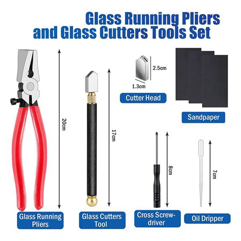 AT02-Glass Cutter Kits Stained Glass Supplies With Heavy Duty Glass Running Pliers And Pencil Glass Cutting Tool