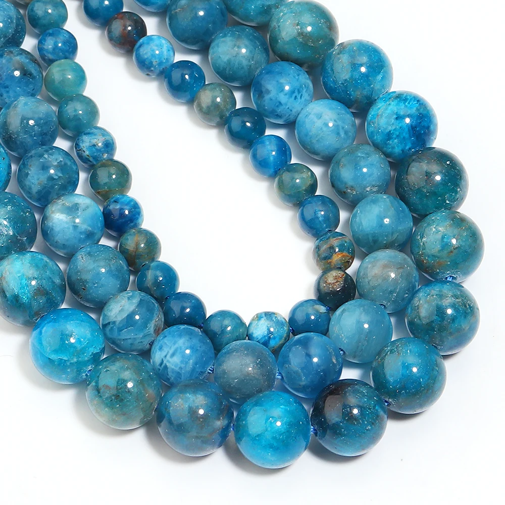 

1strand/lot Natural Stone Beads Blue Apatite Stone Beads Round Loose Beads For Jewelry Making DIY Necklace Bracelet Accessories