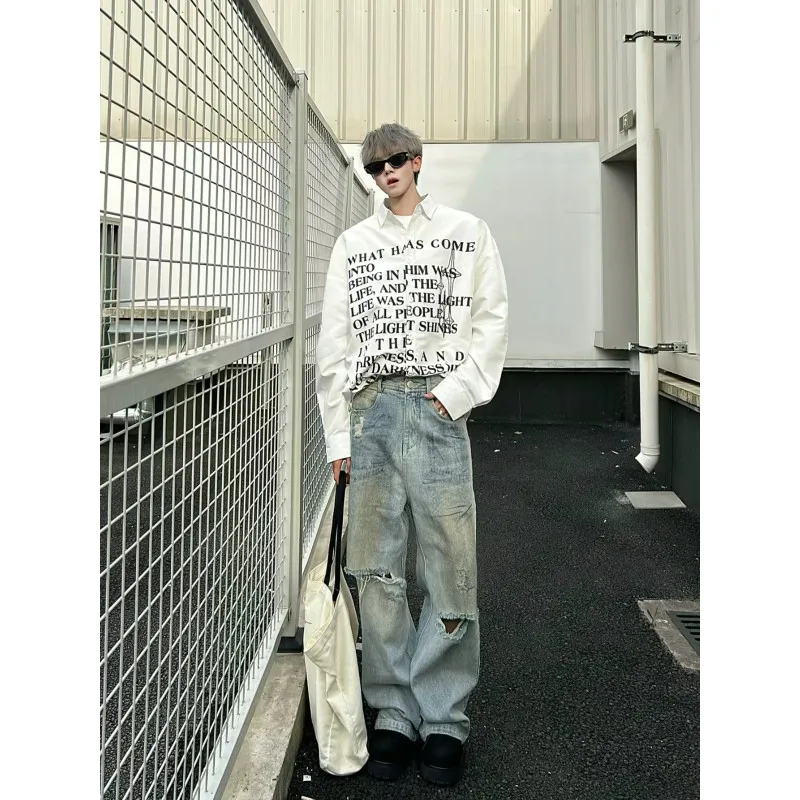 

Cleanfit American Sle Мужская длинная светящаяся белая буква irt Повседневная свободная модная брендовая осенняя верхняя одежда High-End Feeling