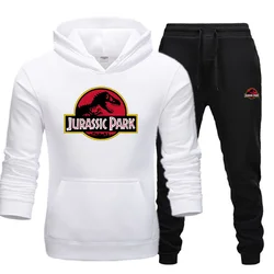 Męskie 2 szt. Zestawy polarowe bluzy i spodnie dresowe zestaw JURASSIC PARK świat dinozaurów graficzny strój dżersejowy odzież sportowa unisex Ensemble