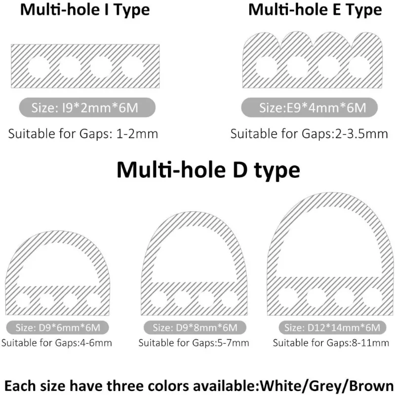 6M Silicone Rubber Weather Strip Multi-Hole Design Seal Strip for Doors and Windows Self Adhesive Anti Collision Soundproof Tape