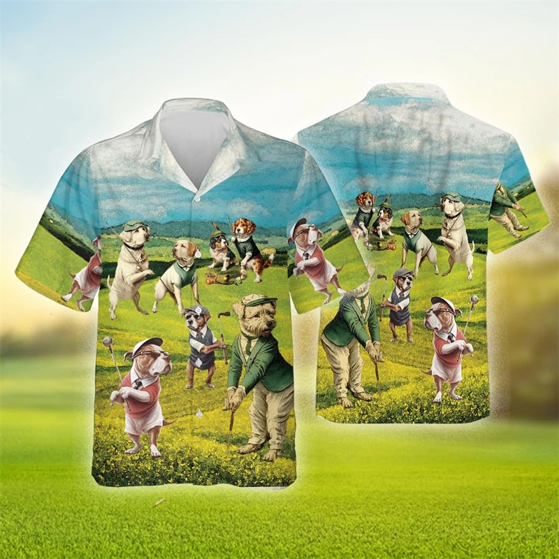 Golf Club Hawaiian Shirts For Men Clothes Casual Sport Short Sleeve Beach Shirt Golfer Team Lapel Blouse Funny Male Button Tops