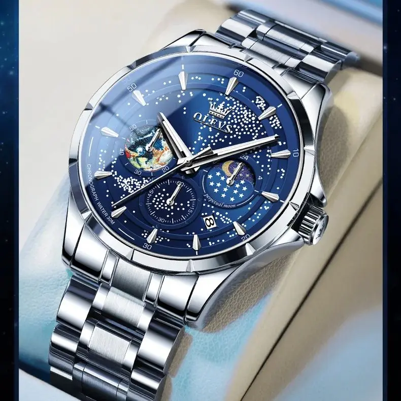 OLEVS Top Class Men's Quartz Watch Fashion Luxury Moon Phase Starry Sky Multifunctional Waterproof Luminous Men's Watch 5538