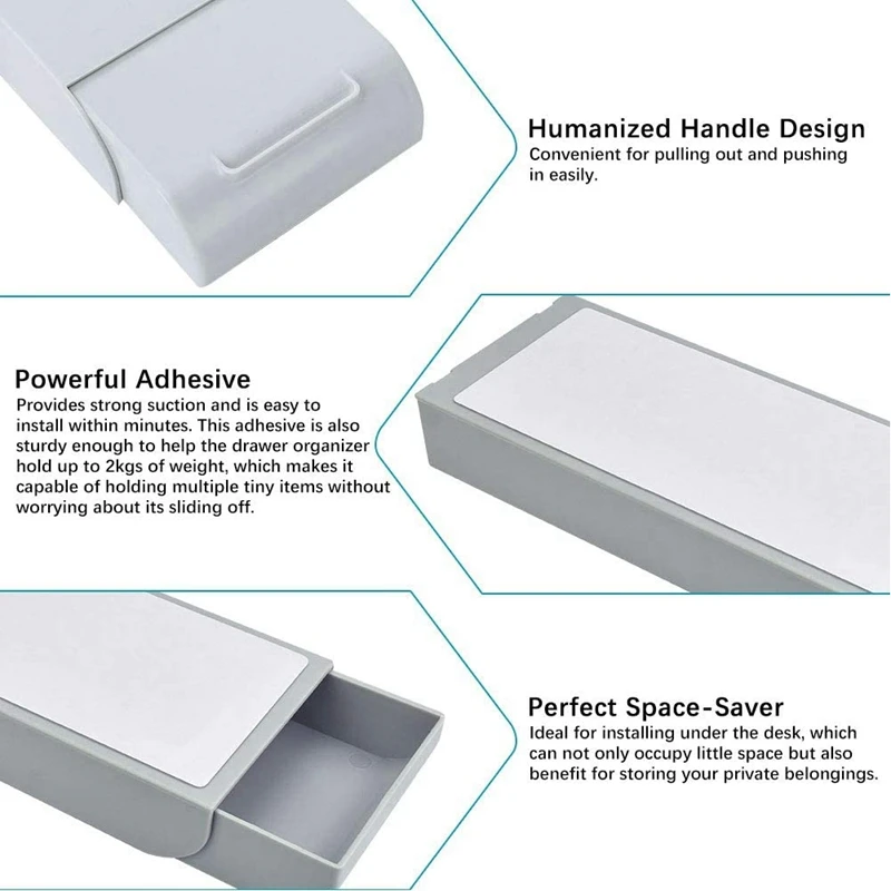 2 Pcs Self-Adhesive Desk Drawer  Desk Drawer Pencil Tray  Desk Shelf  Pencil Tray Under Desk