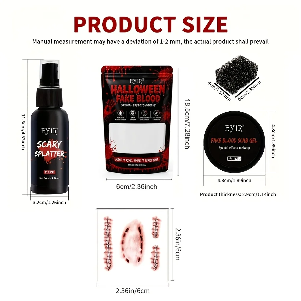 Kit Maquillage Faux Sang Complet – Spray, Pâte et Fausses Blessures 3D – photo 11