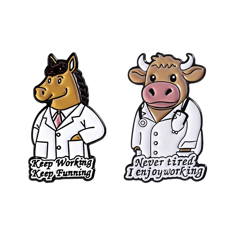 

Cattle Horse Doctor Never Tired I Enjoy Working Enamel Pins Keep Working Keep Funning Brooches Lapel Badge Jewelry Friends Gifts