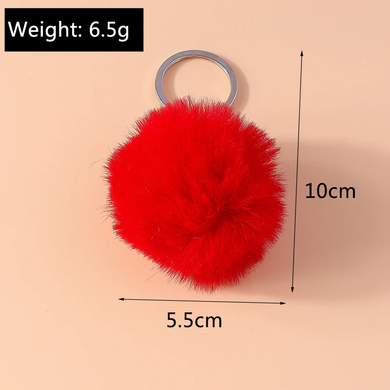 Aihua 15 Farben Flauschiger Fell-Pompon Schlüsselanhänger Weicher Kunstfell-Kaninchenball Auto-Schlüsselring Pompom Schlüsselkette Schlüsselhalter Damen Taschenanhänger – Detail 16