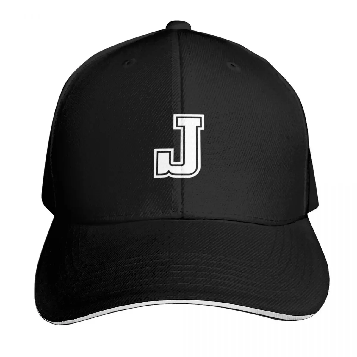 Letter J, Initial J Varsity style in White Baseball Cap Lightweight Packable Gift for Him Her Casual Daily Wear
