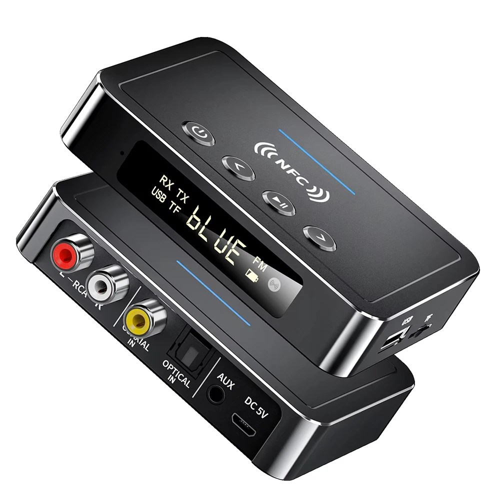 Odbiornik i nadajnik Bluetooth 6.0 FM AUX 3.5mm RCA Fiber Coaxial TF Odtwarzanie z dysku U Bezprzewodowy adapter audio do telewizora, samochodu, głośnika — 2