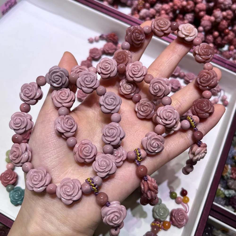 

Natural Alashan Agate Colored Rose Beads Bracelet Women Energy Reiki Healing Bangle Jewelry Holiday Gift 1PCS