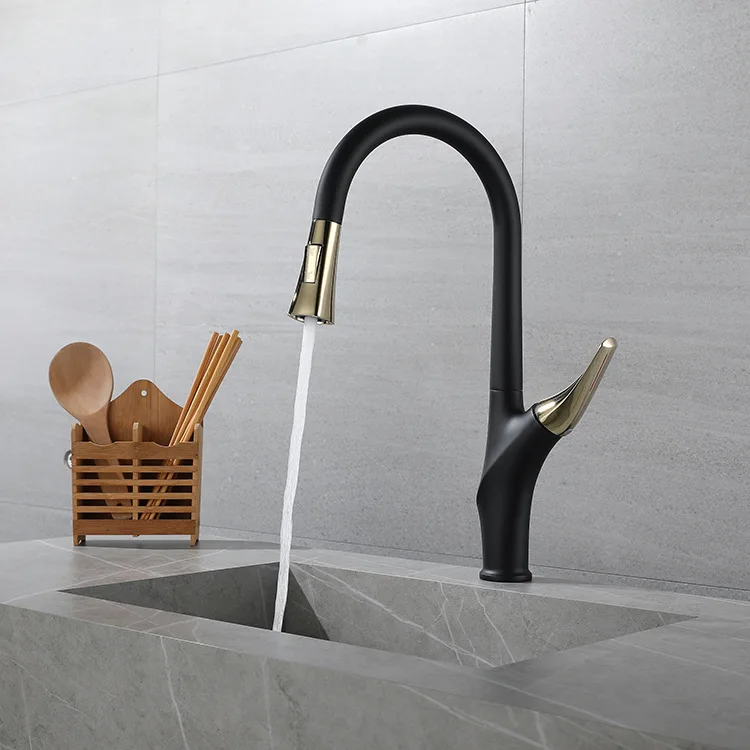 Luxury Brass kitchen sink faucet Pull Out Hot cold water Kitchen Tap New design High Quality Kitchen faucet One Hole One Handle