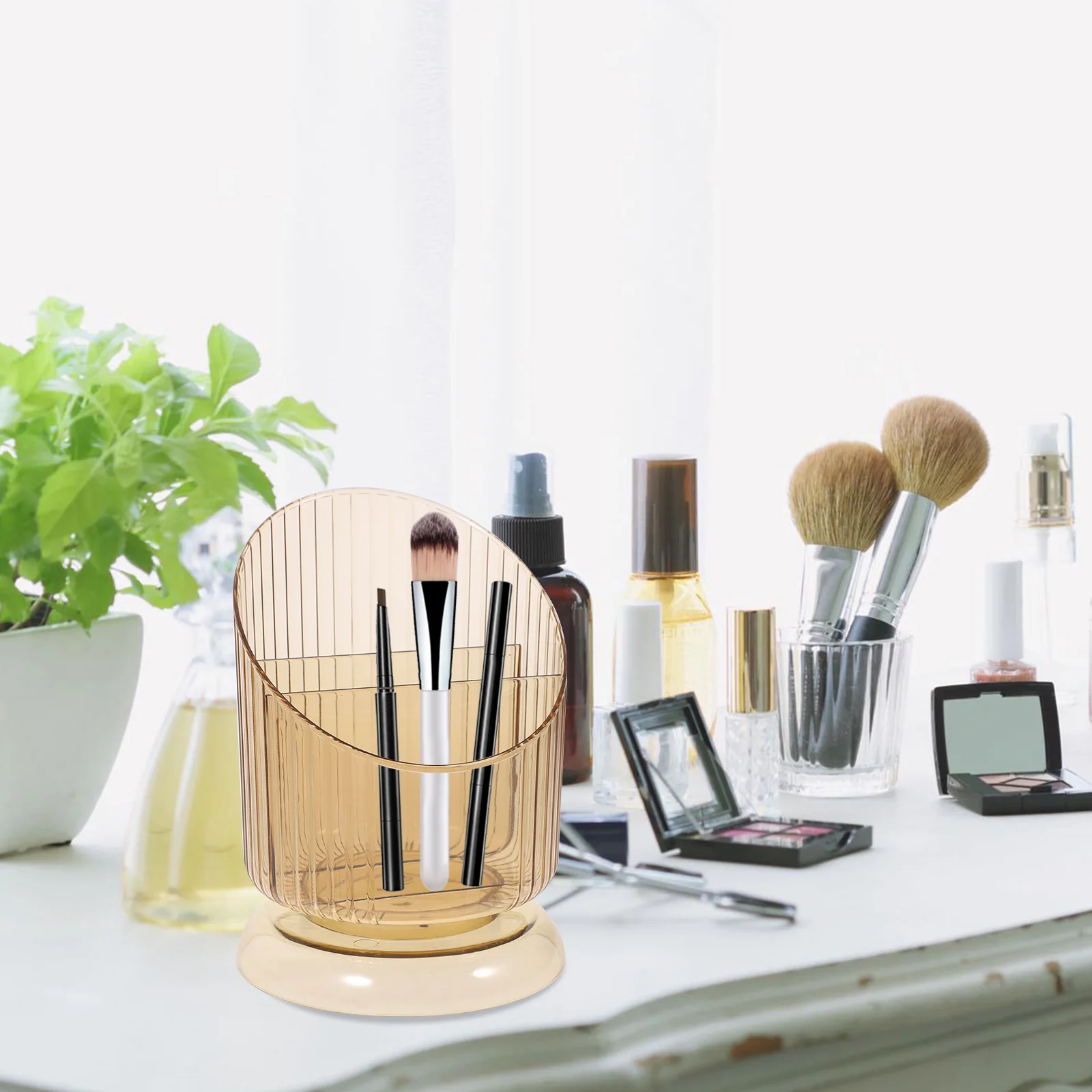 

PET Makeup Brush Storage Pot Desktop Pen Cups Organizer Bathroom Vanity Holder Home Storage Box 1pcs