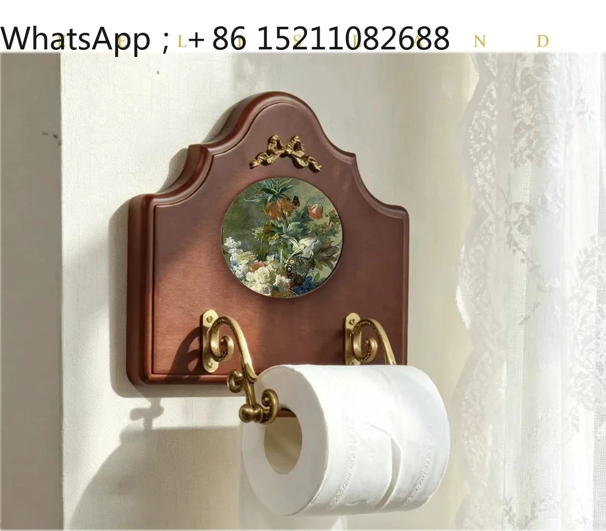 LLY medieval solid wood brass roll paper holder toilet toilet tissue holder niche home decoration painting