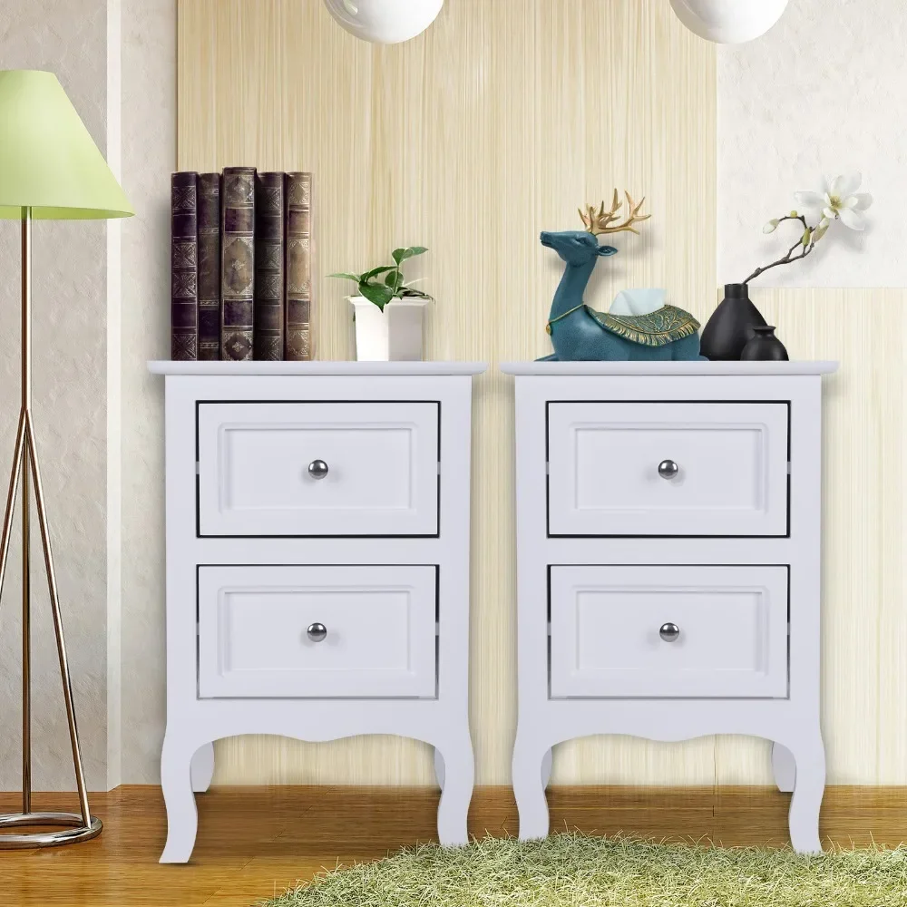 

2pcs Country Style Two-Tier Night Tables Large Size White, Nightstands