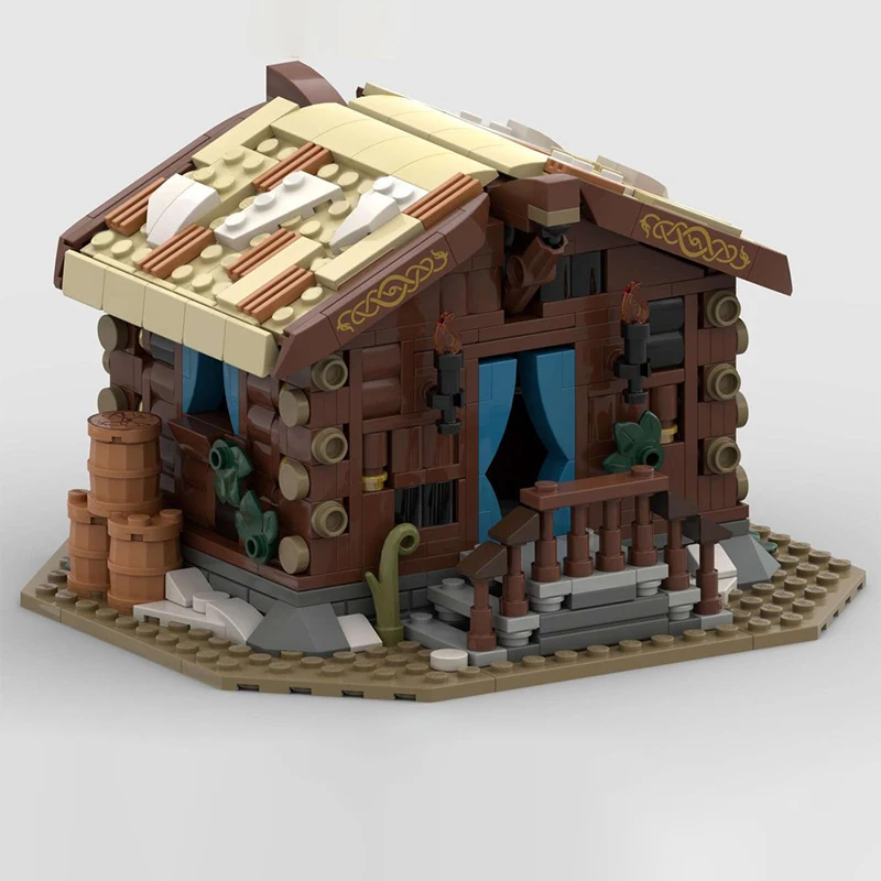 2024 Moc-ideeën Viking Village Trading Post Bouwstenen Middeleeuws Huis Architectuur Model Speelgoed voor Kinderen Kerstcadeau