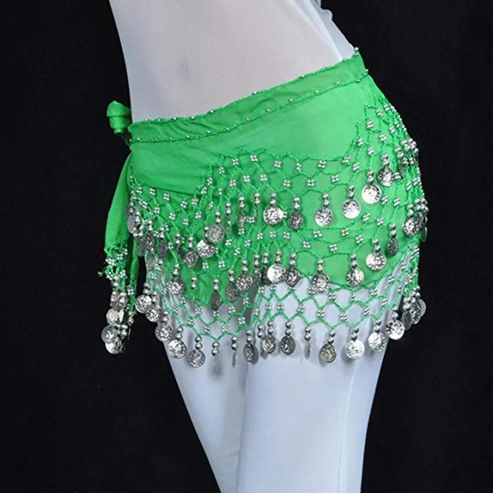 Belly Dance Belt for Women Chiffon Gold Coines Oriental Dancing Wear Accessies Girl's Chiffon Silver Coines Bellydance Hip Scarf