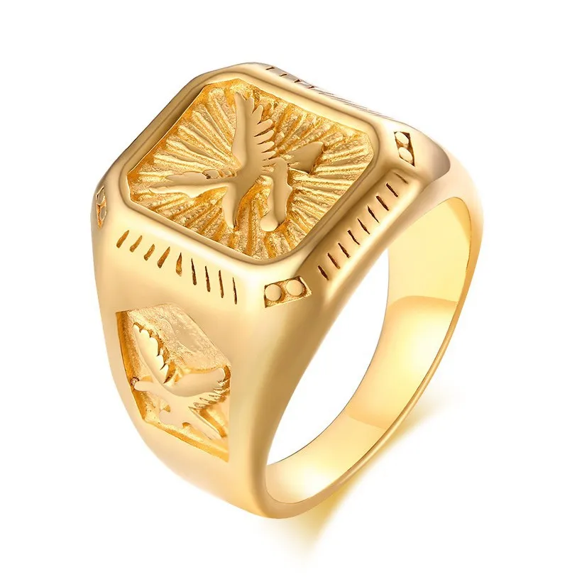Men's Hip Hop Eagle Ring Stainless Steel Spreading Wings Design Anti Tarnish Band for Daily  Street Style