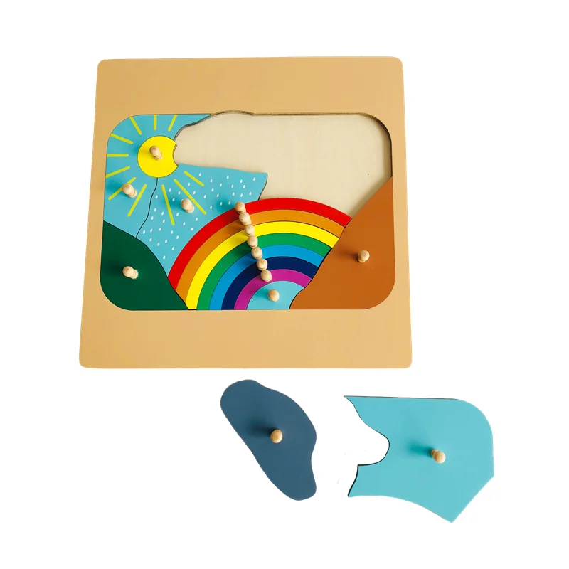 

Montessori Educational Toy Wood Weather Rainbow Puzzle Jigsaw W/ Knobs Children's Early Learning Resources Fine Motor Skill Game