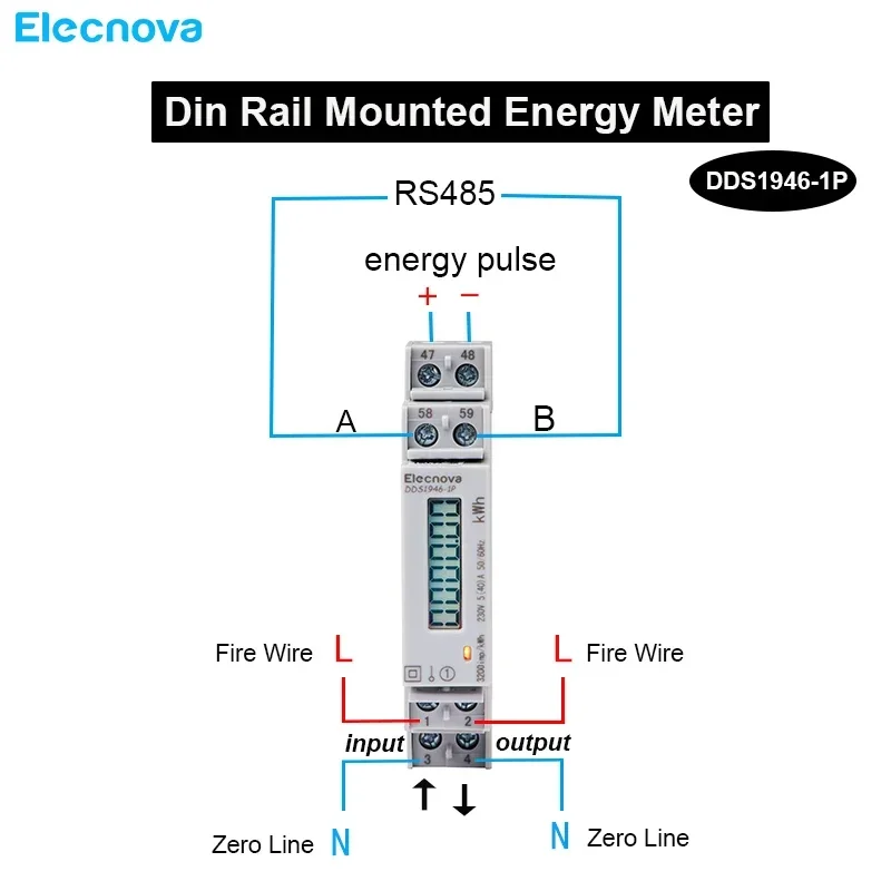 Medidor de energía Solar en 1 fase, LCD Digital RS485 multímetro de carril DIN, Analizador de consumo de electricidad AC 230V, KWh, DDS1946-1P