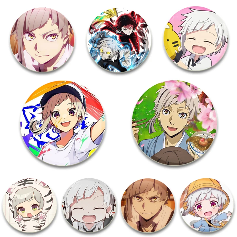 58MM Anime Character Nakajima Atsushi Lapel Pins Creative Round Cartoon Brooches Badge for Backpack Accessories Jewelry Gifts