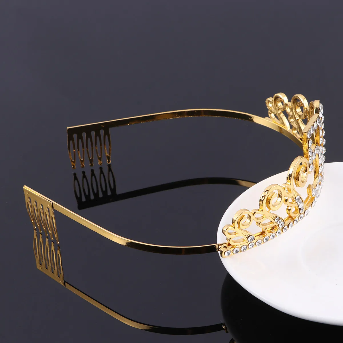Crystal Rhinestone Tiara Crown Hair Comb for Women 50Th Birthday Party Gold Number 50 Design Elegant Princess Crown Dance Event