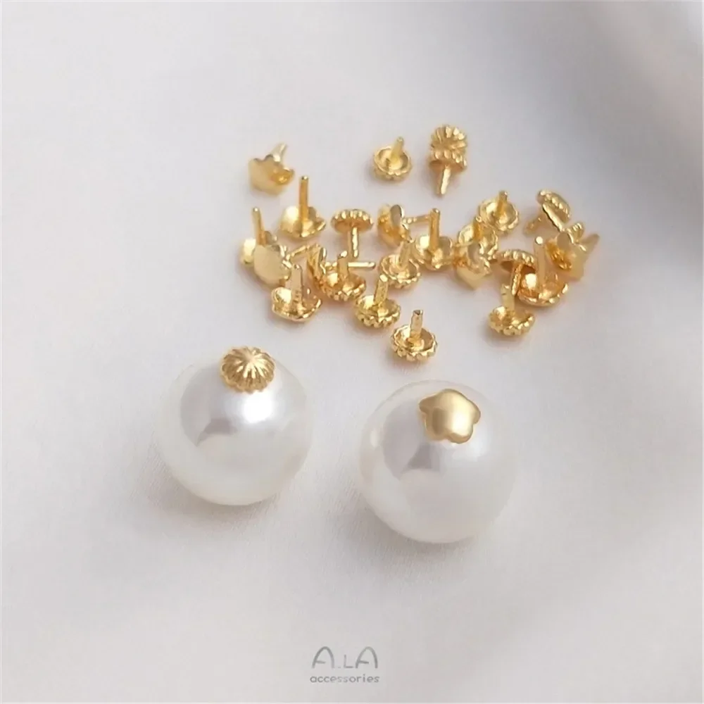 14K Gold-plated Flower Shaped Bead Blocking Hair Nail Hole Blocking Head Bead Cap Diy Loose Bead Round Bead Jewelry Accessories