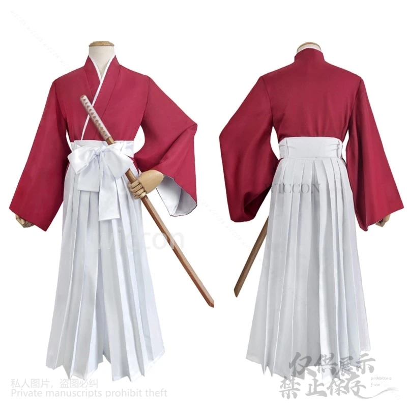 Anime Rurouni Henshin Cosplay Costume Black Wig Himura Kimono Japanese Kendo Outfit Halloween Battle Uniform Set Enshin Roleplay