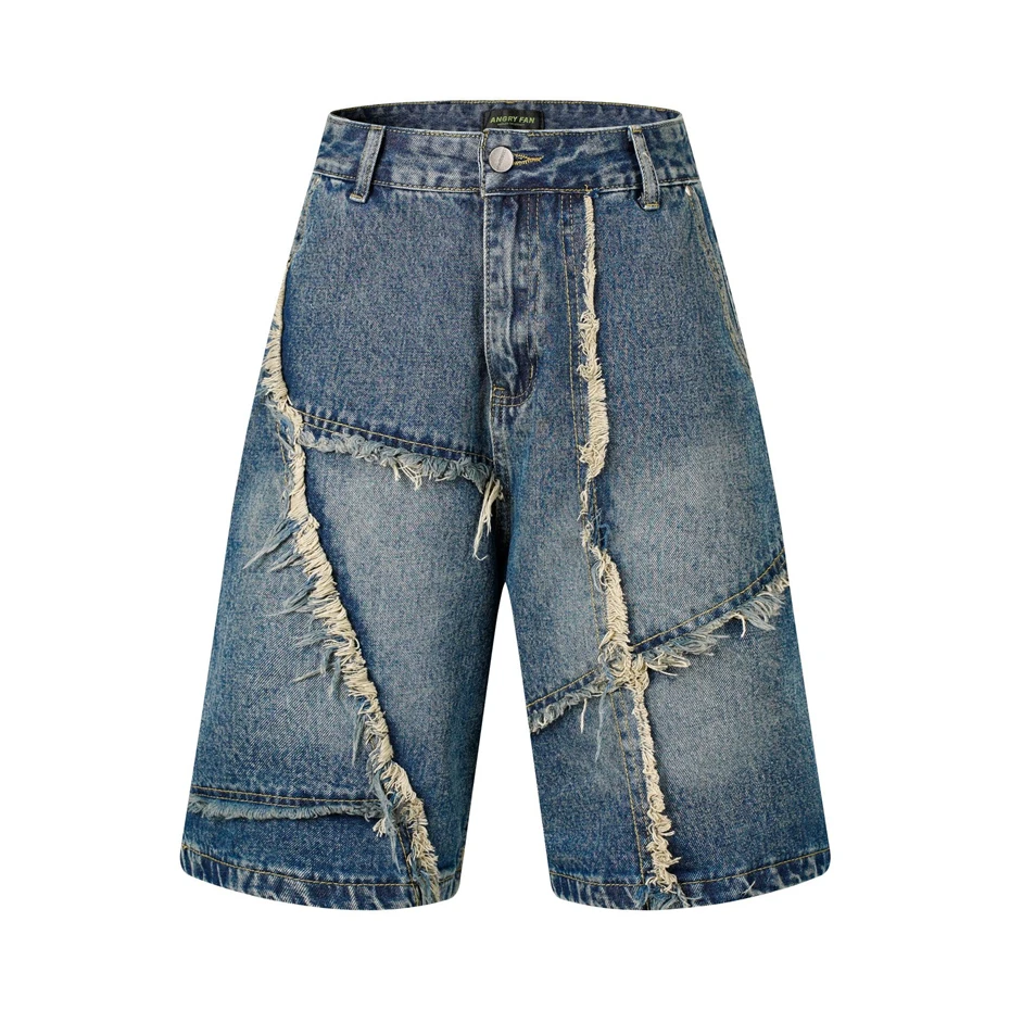 

Summer Raw Edge Jeans Short Streetwear Hip Hop Y2k Knee Length Pants Harajuku Vintage Baggy Casual Denim Shorts Male
