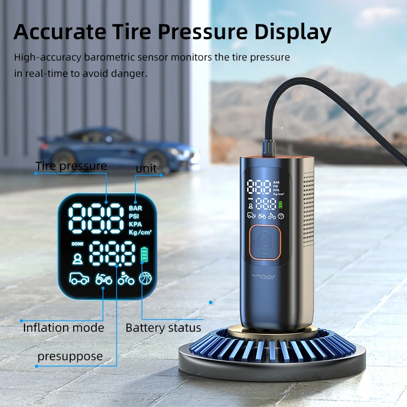 

VYVYLABS Wireless Air Pump Portable Inflator Compressor Pump With LED Lamp Digital Electric Car Motorcycle Pump For Tyre Balls