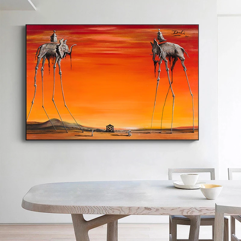 Classic Art And Masterpieces ELEPHANTS SALVADOR DALI Painting and Prints Canvas Poster Wall Art Pictures for Living Room Decor