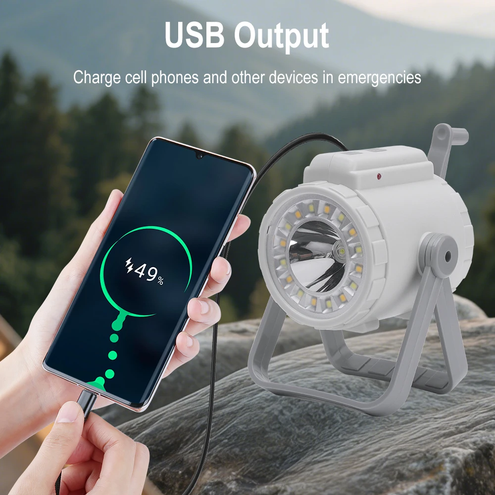 BORUiT Hand Crank Powered Camping Light 1800mAh USB-C ชาร์จเต็นท์มัลติฟังก์ชั่นมือไดนาโมไฟฉาย LED